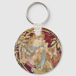 Mucha Art Nouveau: Frau mit Daisy Schlüsselanhänger