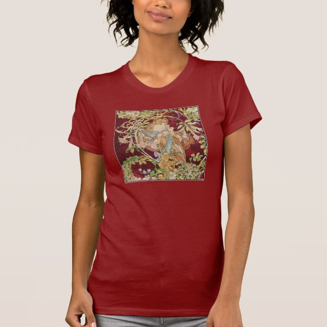 Mucha Art Nouveau: Frau mit Daisy T-Shirt (Vorderseite)