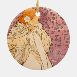 Mucha Art Nouveau Frau Schönheit Keramik Ornament