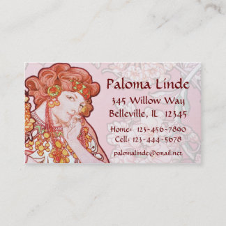 Mucha Art Nouveau Frauen und Blume Business Cards Visitenkarte