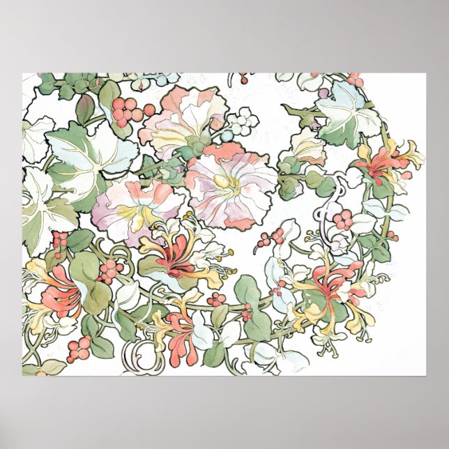 Mucha Art Nouveau Hollyhock Blume Poster (Vorne)