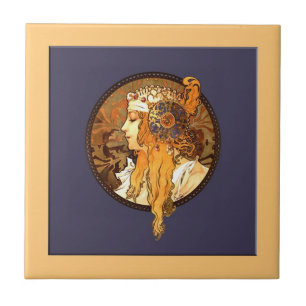 Mucha Art Nouveau Porträt Keramikfliese