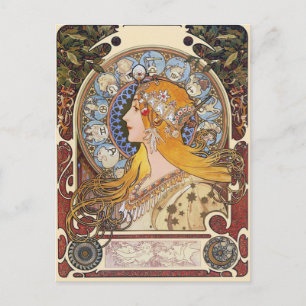 Mucha Art Nouveau Postcard - Zodiac - La Plume Postkarte