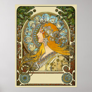 Mucha Art Nouveau Poster - Zodiac - La Plume