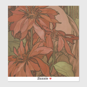 Mucha Art Nouveau Rote Poinsettie Blumendekor Aufkleber