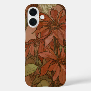 Mucha Art Nouveau Rote Poinsettie Blumendekor iPhone 16 Hülle
