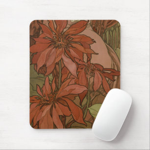 Mucha Art Nouveau Rote Poinsettie Blumendekor Mousepad