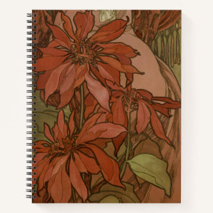 Mucha Art Nouveau Rote Poinsettie Blumendekor Notizbuch