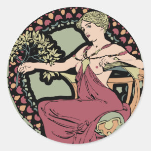 Mucha Art Nouveau Runder Aufkleber