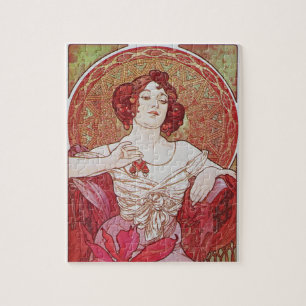 Mucha Art Nouveau Vintage Rot Elegant  Rubinfarben