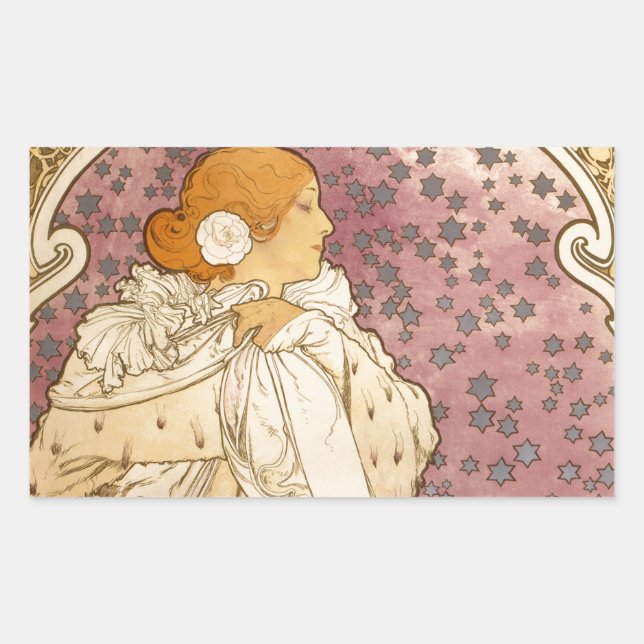 Mucha Art Nouveau Woman Beauty Rechteckiger Aufkleber (Vorderseite)