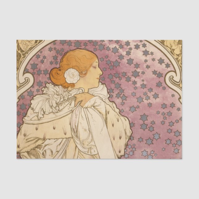 Mucha Art Nouveau Woman Beauty Seidenpapier (Vorderseite)