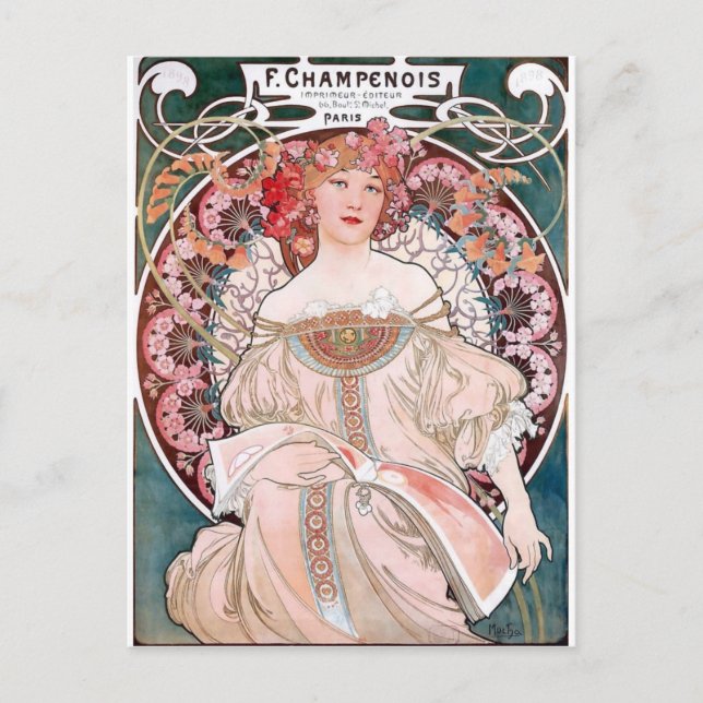 Mucha Champenois paris rosa Kleiderdress Lada Art  Postkarte (Vorderseite)