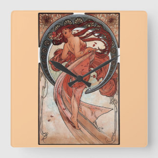 Mucha Dance Art Deco Quadratische Wanduhr