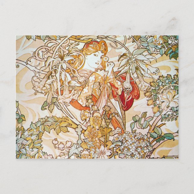 Mucha Femme Avec Cartes Postales Art Nouveau Daisy (Devant)