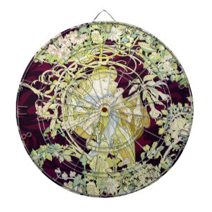 Mucha Frau mit Daisy, Vintag Art Nouveau Dartscheibe