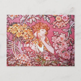 Mucha Frauen unter Blume Jugendstil Postkarten