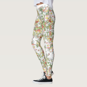 Mucha Hollyhock-Blumen ganz über Druck-Leggings Leggings