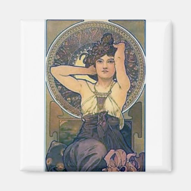 Mucha iris Blume Art Deko Magnet (Vorne)