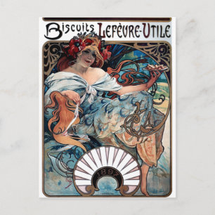 Mucha Kekse Lefevre utile 1897 Werbung Postkarte
