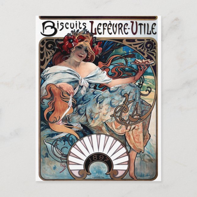 Mucha-Kekse Lefevre-Werbung 1897 Postkarte (Vorderseite)