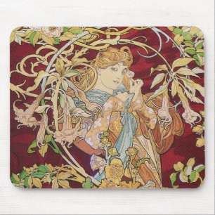 Mucha Kunst Nouveau: Frau mit Gänseblümchen Mousepad