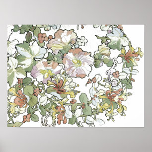 Mucha Kunst Nouveau Hollyhock-Blumen-Plakat Poster