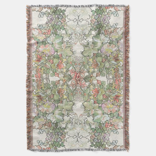 Mucha Kunst Nouveau Hollyhock-Blumenthrow-Decke Decke (Vorderseite Vertikal)