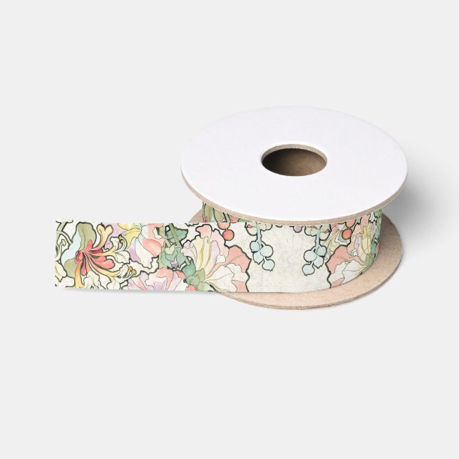 Mucha Kunst Nouveau Hollyhock-Kunst-Blumen-Band Satinband (Spule)