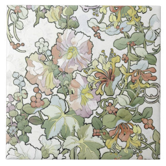 Mucha Kunst Nouveau Hollyhocks-Blumenfliese Fliese
