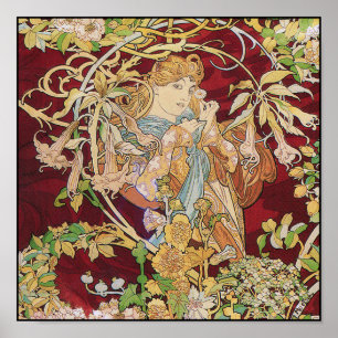 Mucha Kunst Nouveau Plakat-Druck: Frau mit Poster