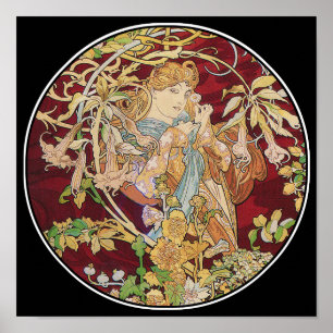 Mucha Kunst Nouveau Plakat-Druck: Frau mit Poster