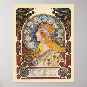 Mucha Kunst Nouveau Plakat - Tierkreis - La-Feder