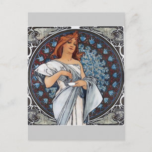 Mucha Kunst weiße Frau Kleid Löffel Tasse Postkarte