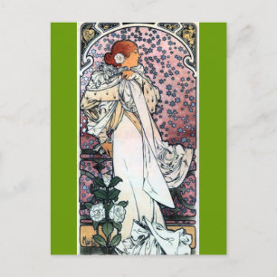 Mucha Lady mit Kamelien Theater Art Nouveau Postkarte