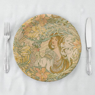 Mucha Language of Flowers Lilien Art Nouveau Pappteller