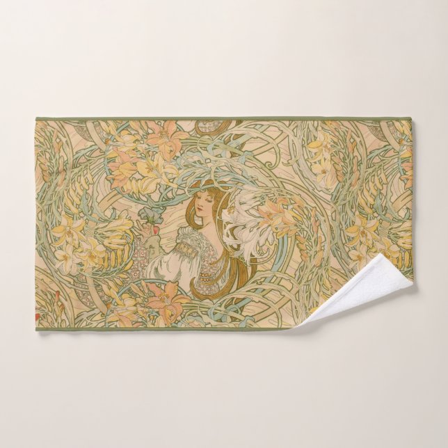 Mucha Lilies Jugendstil Sprache der Blume Handtuch (Handtuch)