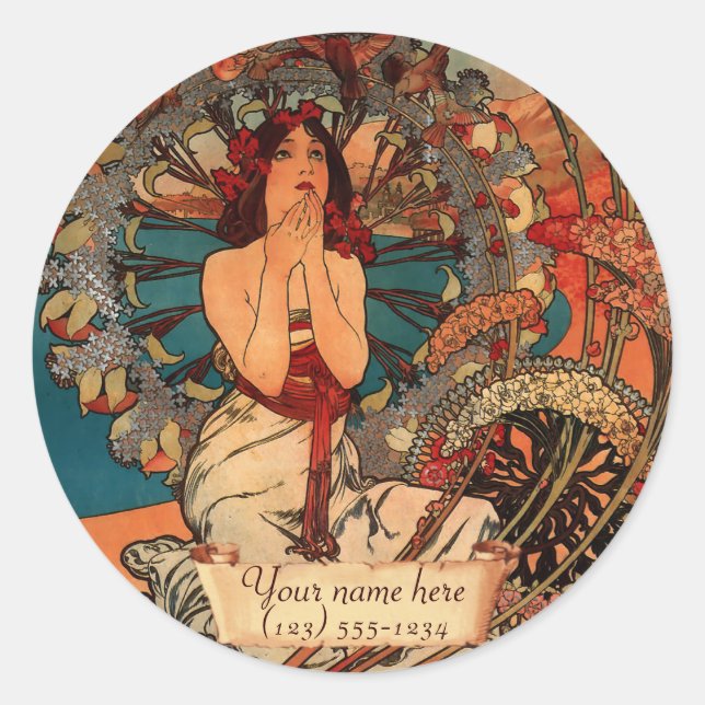 Mucha Monte Carlo Jugendstil-Buchzeichen Sticker (Vorderseite)