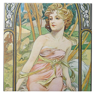 Mucha Morning Awakening Tile Trivet Geschenkbox Fliese