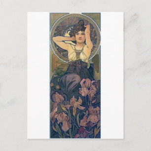 Mucha Schwertlilien Frau Art Deco Postkarte