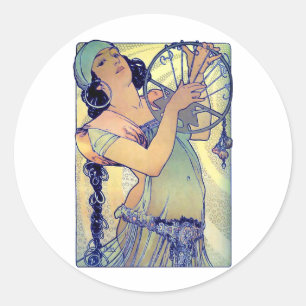 Mucha-Sinti und Roma-Tambourine Runder Aufkleber