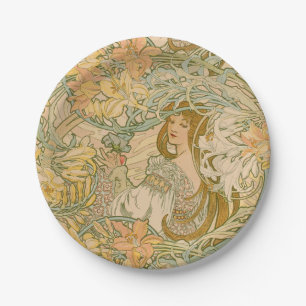 Mucha Sprache der Blume Lilies Art Nouveau Pappteller