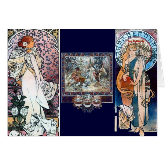 Mucha Theater-Kunst-Deko darstellend Karte
