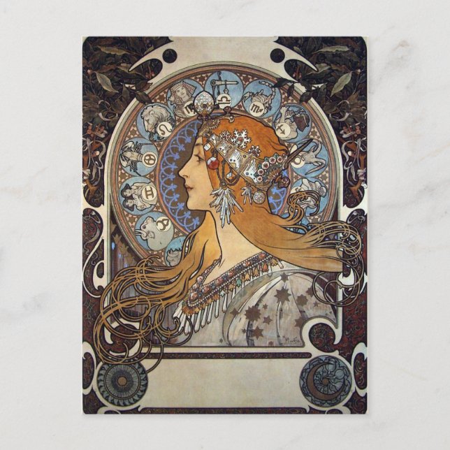 Mucha Vintage französische Jugendstil-Astrologie Postkarte (Vorderseite)