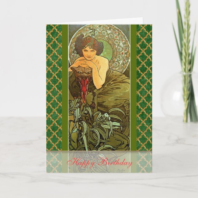 Mucha ~ "Wertvoll Stones - Emerald - Mai Geburtsta Karte (Vorderseite)