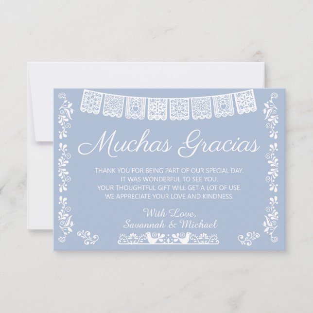 Muchas Gracias Baby Shower Dusty Blue Dankeskarte (Vorderseite)