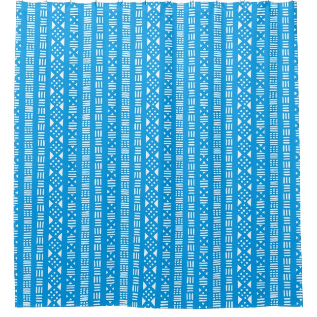 Mud Cloth Style 01 - White on Blue 009dea Duschvorhang (Vorderseite)