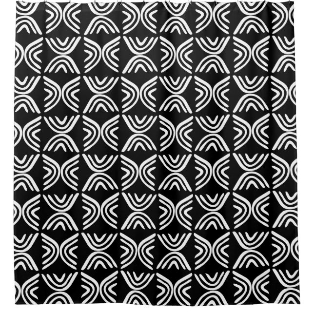 Mud Cloth Style 080215 - White on Black Duschvorhang (Vorderseite)