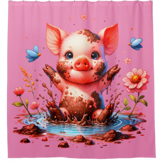 "Mud Puddle Piggy" Duschvorhang (Vorderseite)