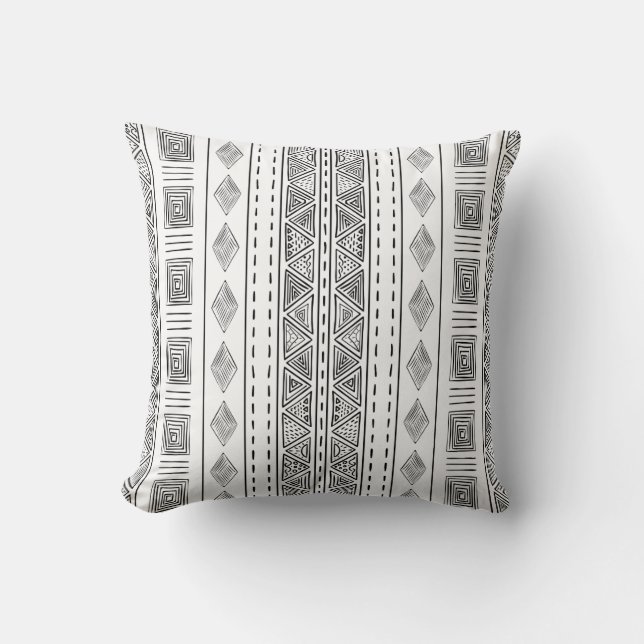 Mudcloth Tribal Muster weiß und schwarz Kissen (Vorderseite)
